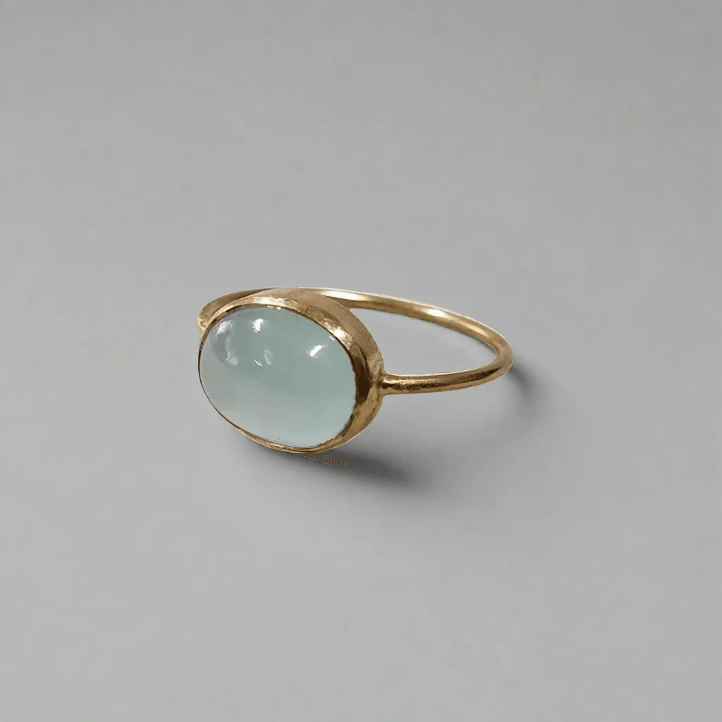 14k Gold Natural Oval Aqua Chalcedony Ring