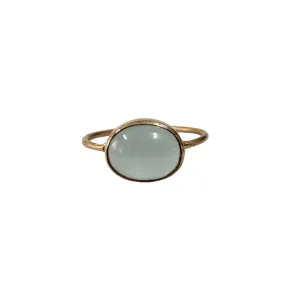 14k Gold Natural Oval Aqua Chalcedony Ring