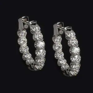 2.60ct NATURAL DIAMOND HUGGIE HOOP EARRINGS 16mm IN & OUT 14k WHITE GOLD ROUND