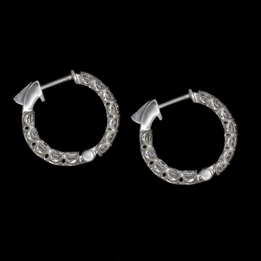 2.60ct NATURAL DIAMOND HUGGIE HOOP EARRINGS 16mm IN & OUT 14k WHITE GOLD ROUND