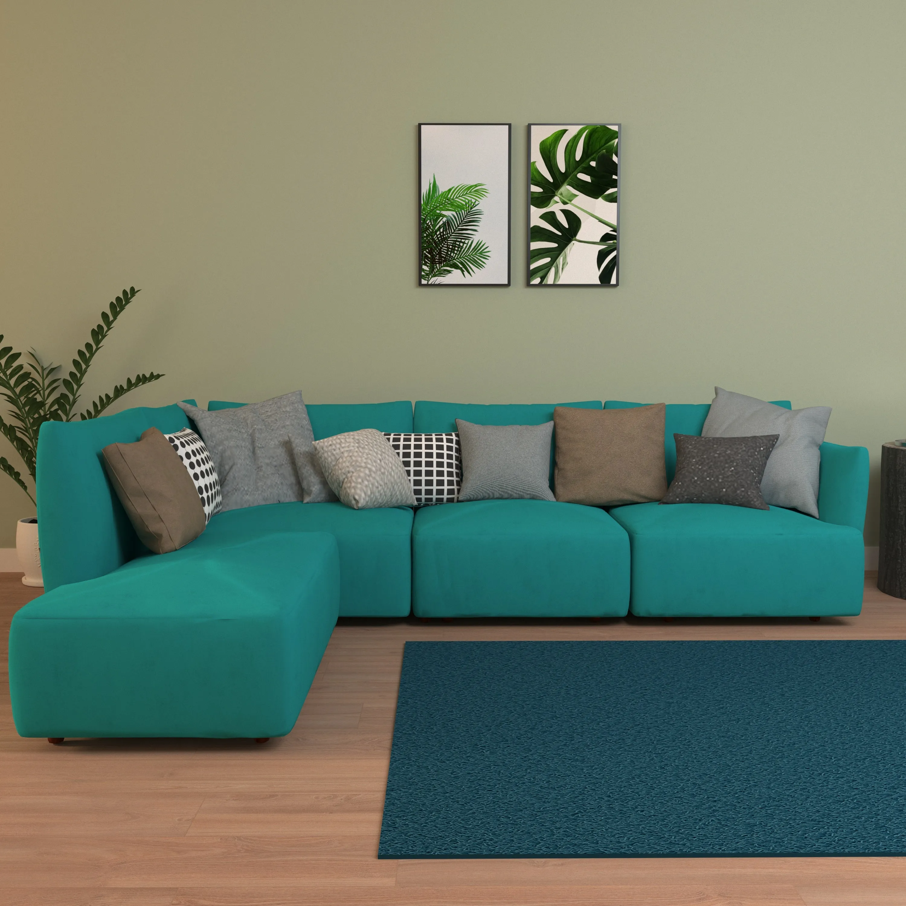 Aqua Cyan Pastel Coloured with Premium Comfort L Shaped 4 Seater Sofa Set for Home