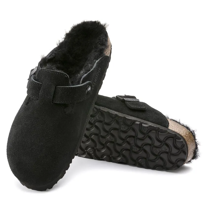 Birkenstock Boston Shearling Suede Leather Sandal
