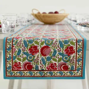 Bohemian Floral Turquoise & Cranberry Table Runner