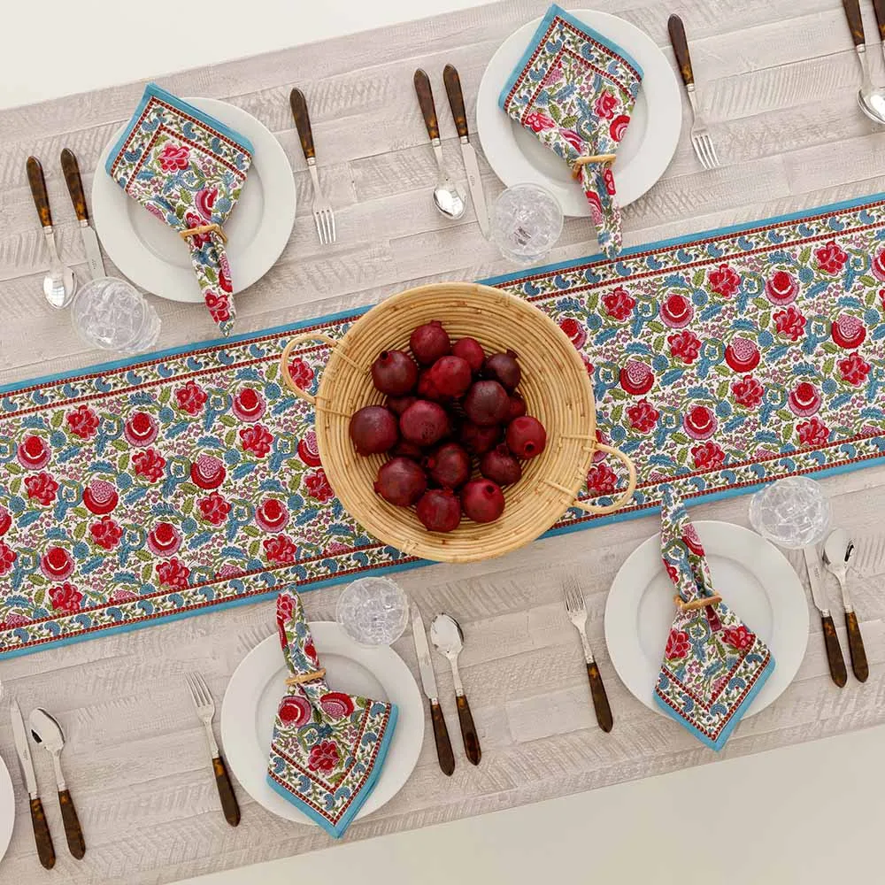 Bohemian Floral Turquoise & Cranberry Table Runner