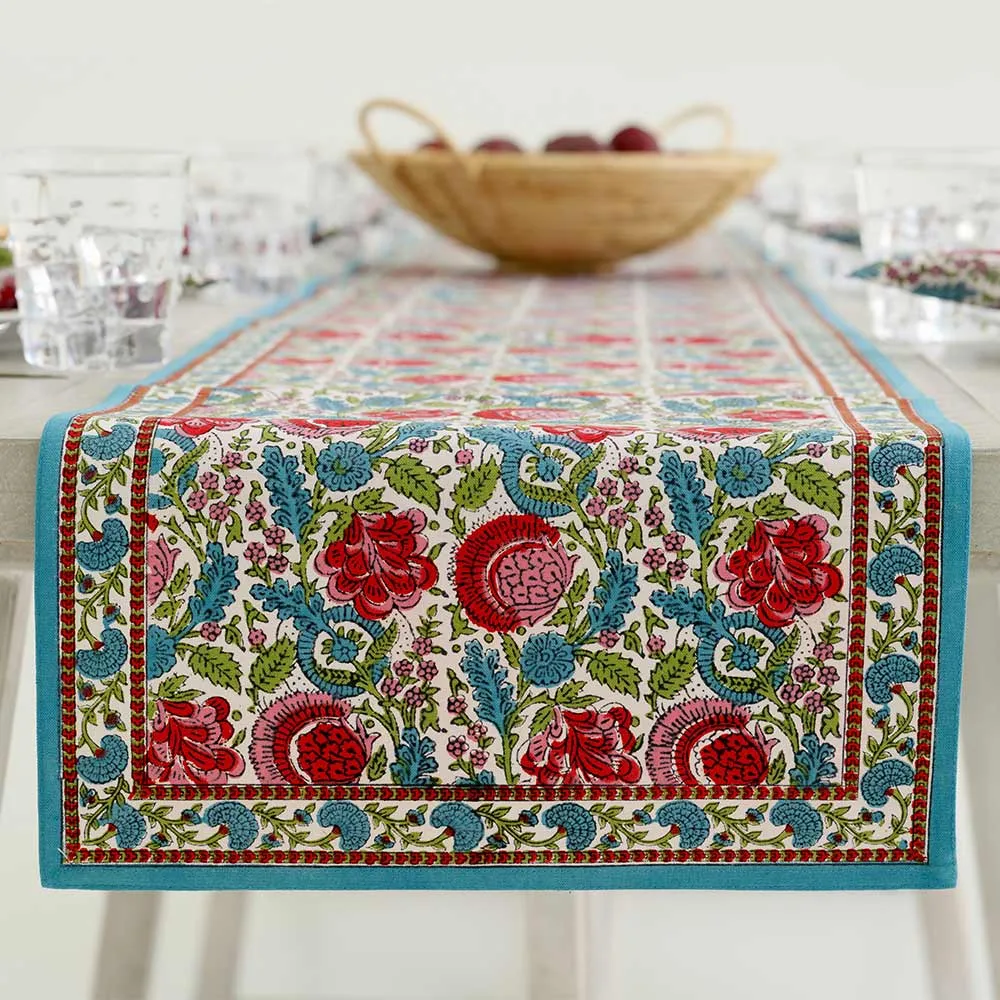 Bohemian Floral Turquoise & Cranberry Table Runner