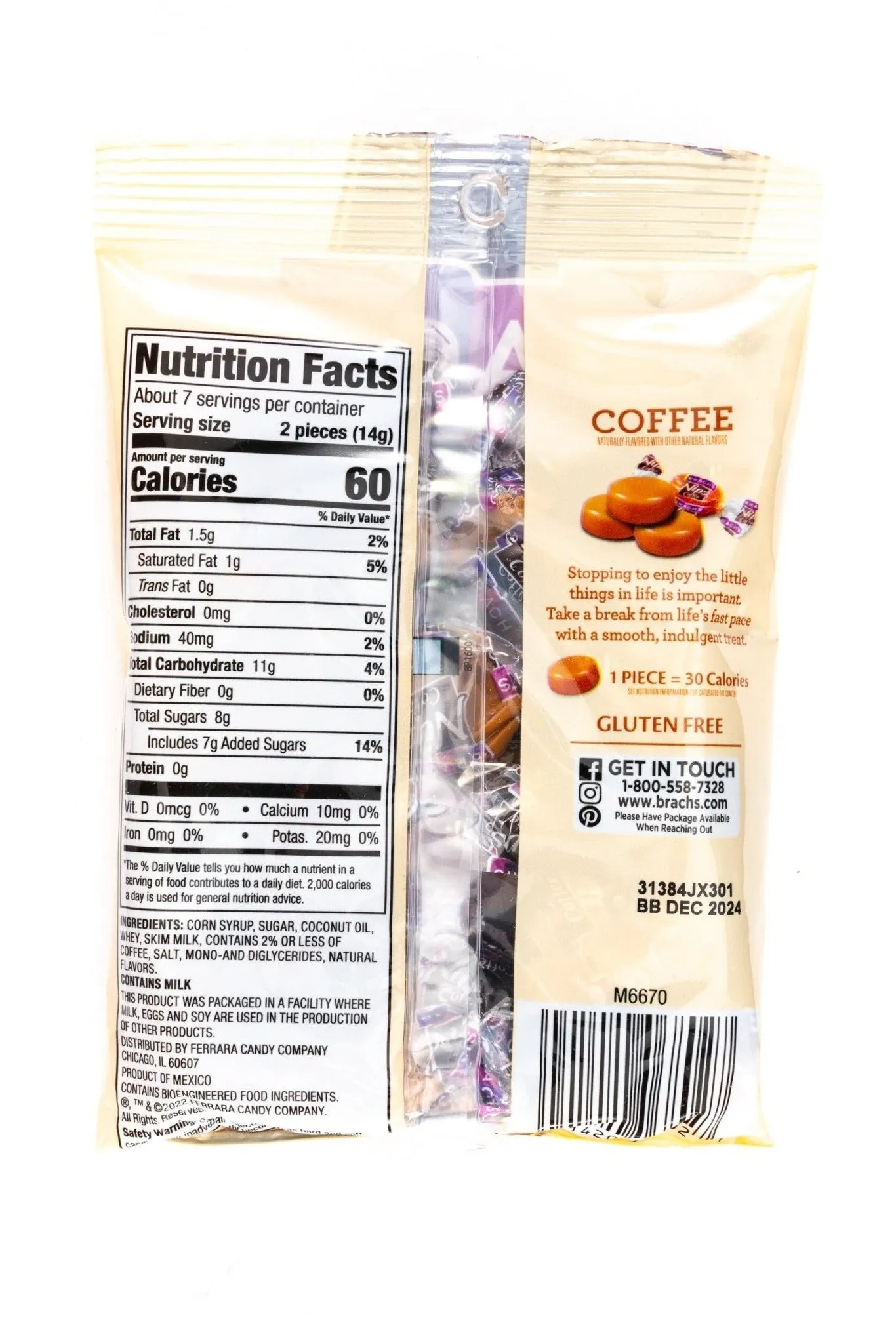 Brachs Nips Coffee Hard Candy Peg Bag Bulk Case (3.25 oz)