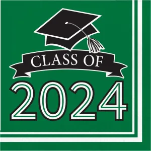 Bulk Graduation Class of 2024 2Ply Luncheon Napkin Emerald Green (360 per Case)