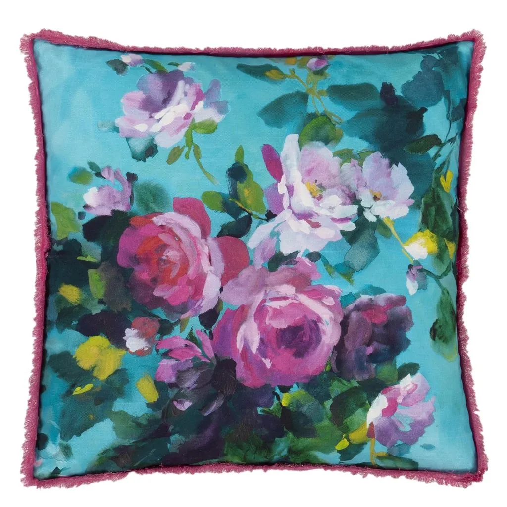 Designers Guild Bouquet De Roses Turquoise Decorative Pillow
