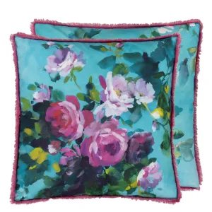 Designers Guild Bouquet De Roses Turquoise Decorative Pillow