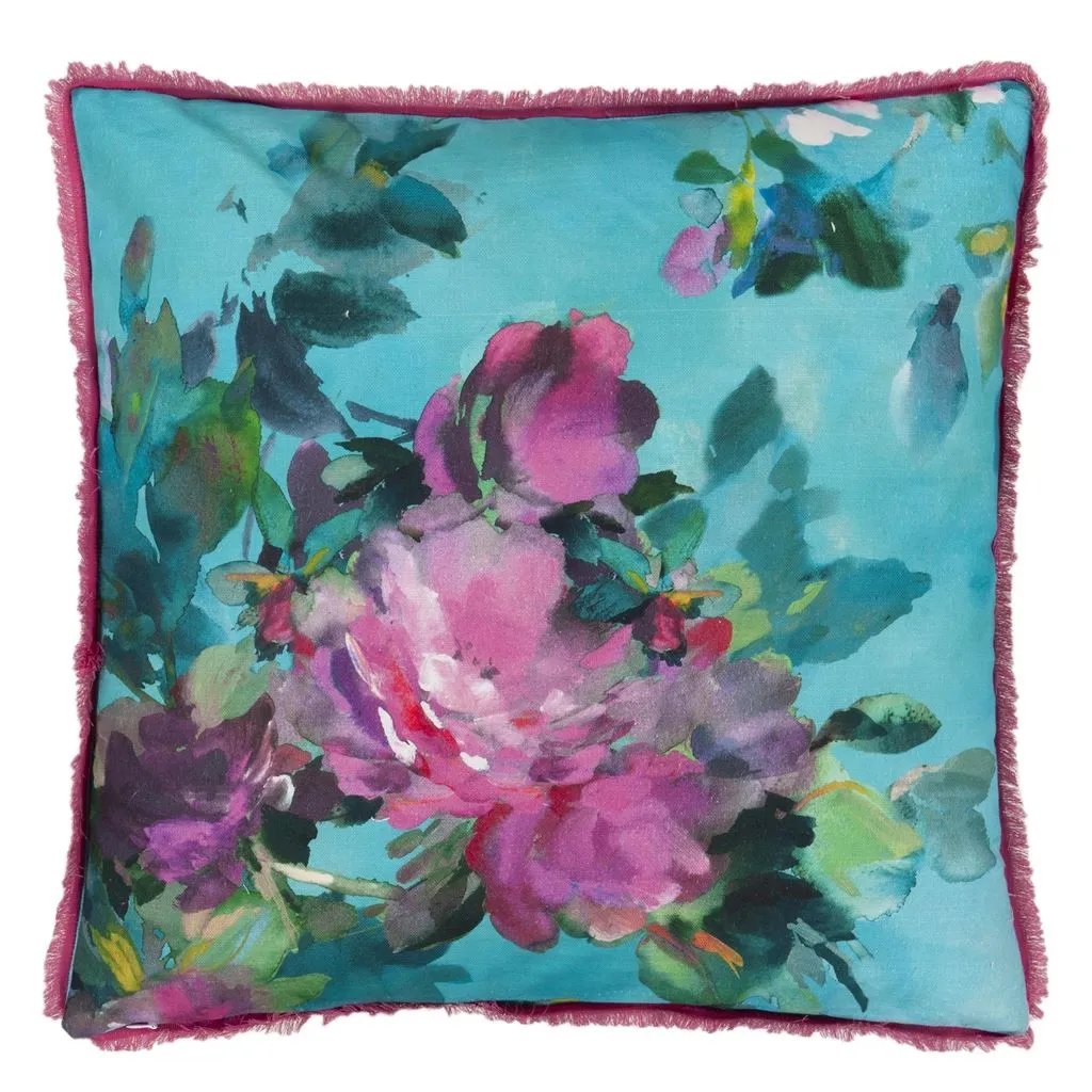 Designers Guild Bouquet De Roses Turquoise Decorative Pillow