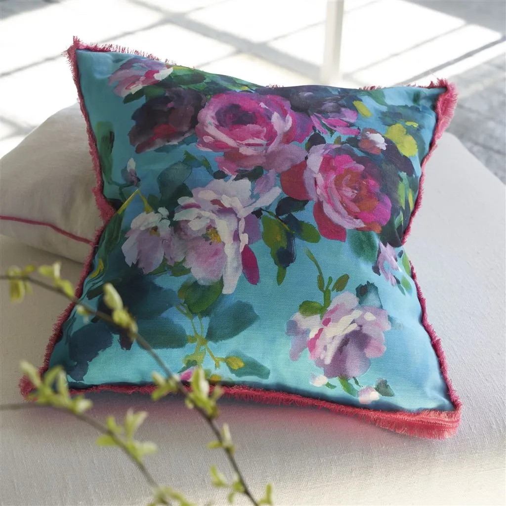 Designers Guild Bouquet De Roses Turquoise Decorative Pillow