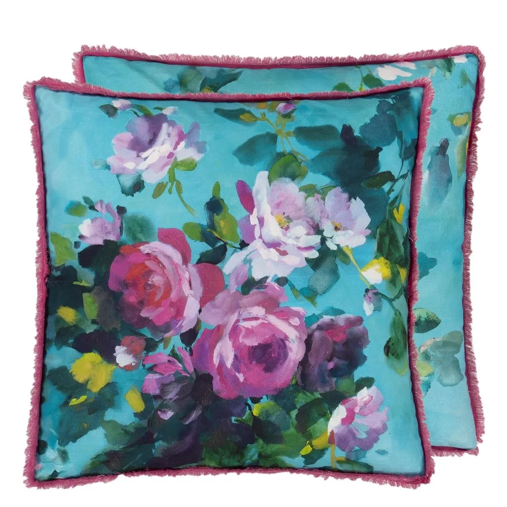 Designers Guild Bouquet De Roses Turquoise Decorative Pillow