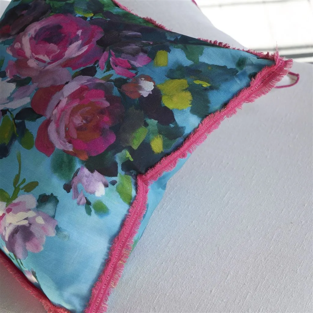 Designers Guild Bouquet De Roses Turquoise Decorative Pillow