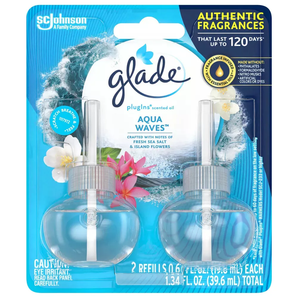 Glade Aqua Waves PlugIns Air Freshener Refill 0.67oz 2pc