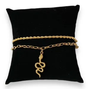 Golden Charming Serpent Anklet Bracelets Set