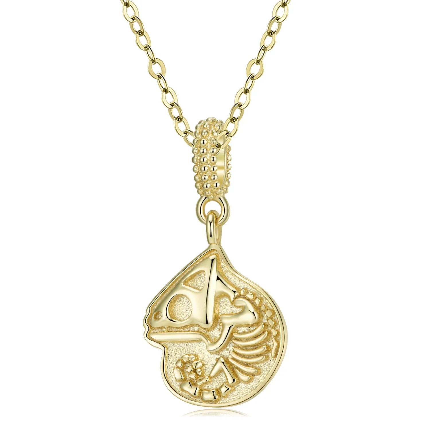 Golden Lizard Skeleton Pendant Silver Necklace