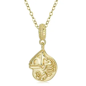 Golden Lizard Skeleton Pendant Silver Necklace