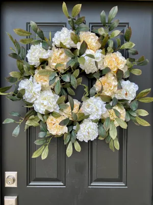 Honey Cream Peony Wreath for Summer