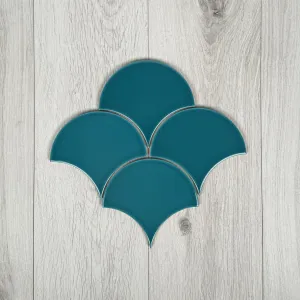 Iconic Scallop Turquoise Fish Scale Moroccan Wall Tiles 15.5cm 17cm