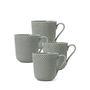 Lyngby Porcelæn Rhombe Earth Mug with Handle Set, Moss, 4 Pcs.