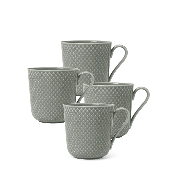 Lyngby Porcelæn Rhombe Earth Mug with Handle Set, Moss, 4 Pcs.
