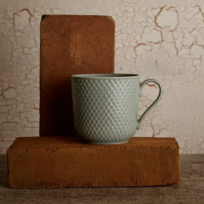 Lyngby Porcelæn Rhombe Earth Mug with Handle Set, Moss, 4 Pcs.
