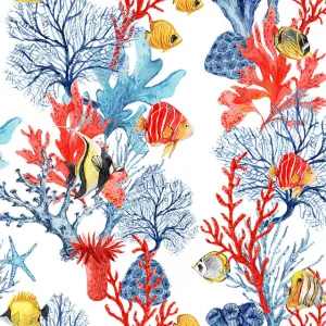 Under the Sea Cotton Curtain Fabric - White