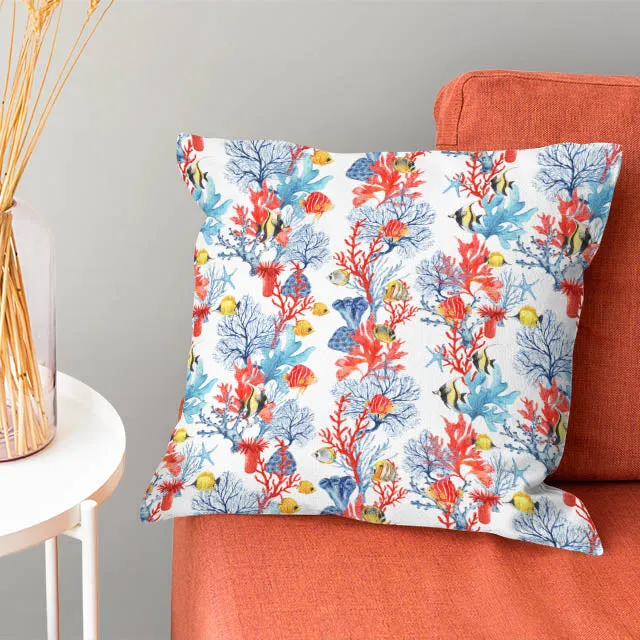 Under the Sea Cotton Curtain Fabric - White