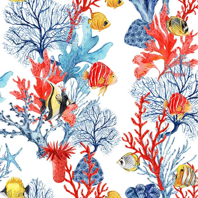 Under the Sea Cotton Curtain Fabric - White
