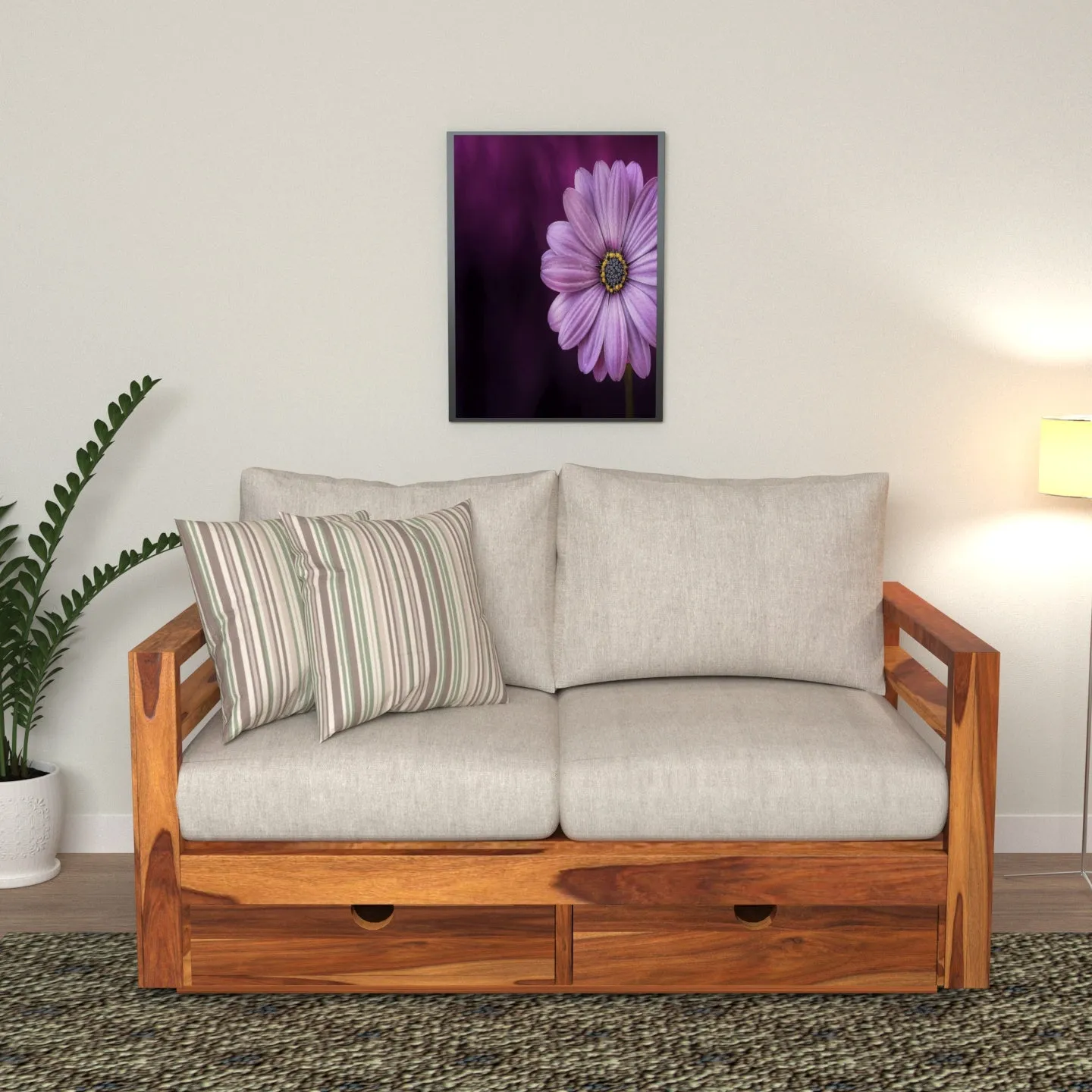 Warm White Premium 2 Seater Sofa with Storage