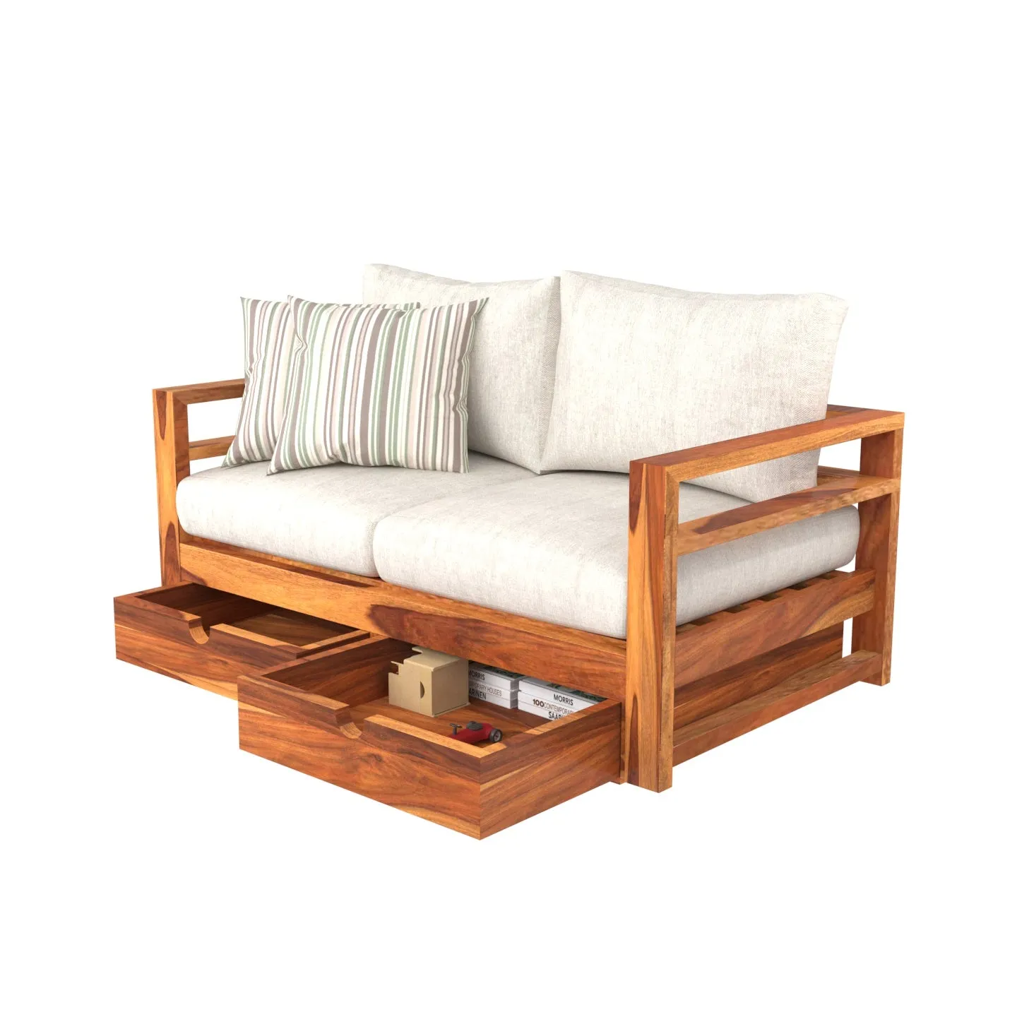 Warm White Premium 2 Seater Sofa with Storage