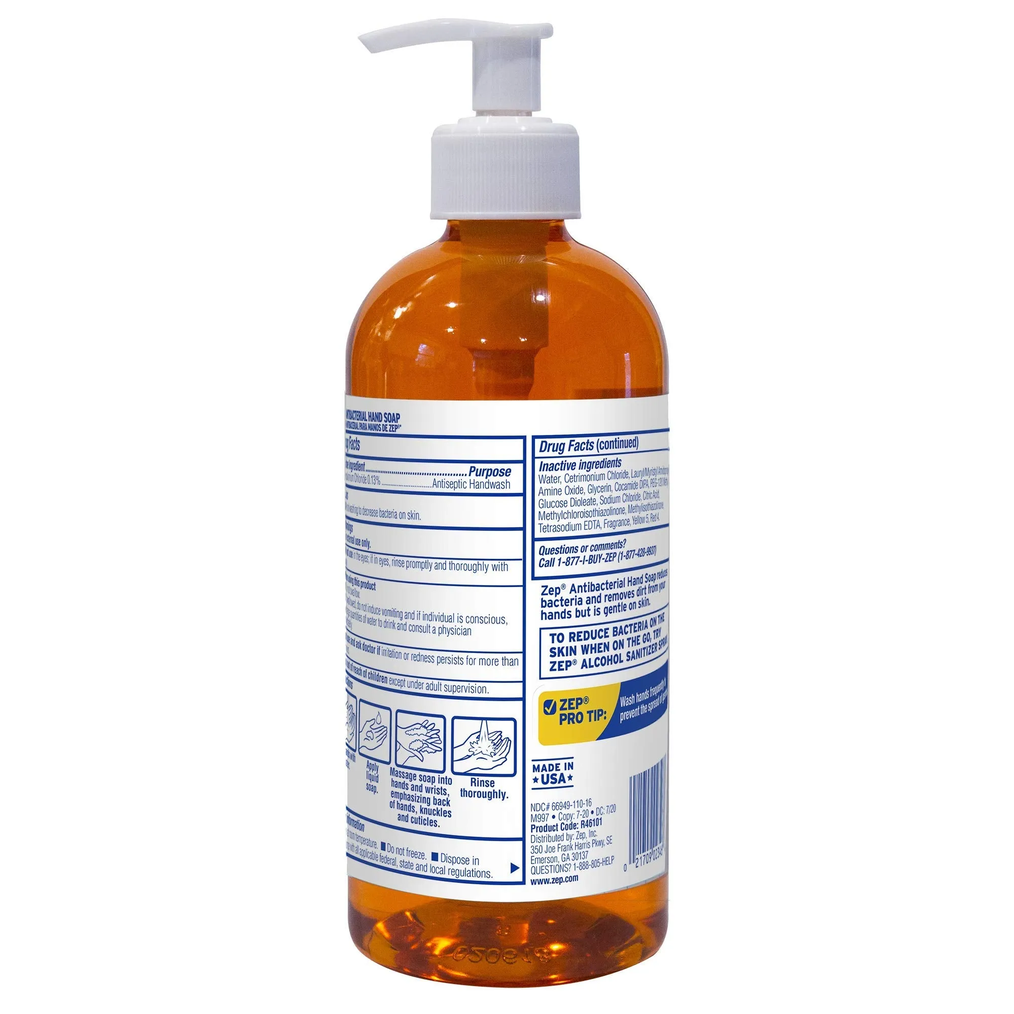Zep Industrial Antibacterial Hand Soap - 16.9 Ounce (Case of 12) R46124 - Mild Formula, Removes Dirt and Soils From Hands